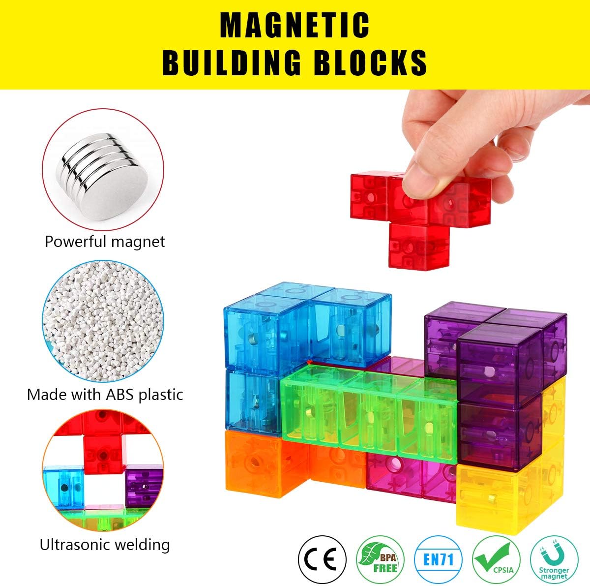 Magic 3D Puzzle Cubes, Set of 7 Multi Shapes Magnetic Blocks with 54 Guide Cards, Intelligence Developing and Stress Relief Fidget Toys