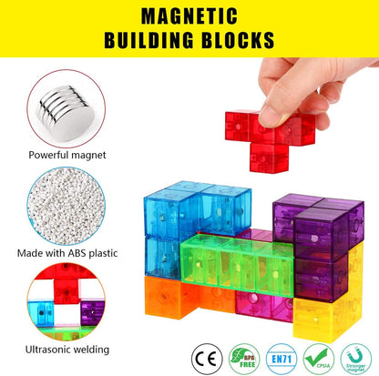 Magic 3D Puzzle Cubes, Set of 7 Multi Shapes Magnetic Blocks with 54 Guide Cards, Intelligence Developing and Stress Relief Fidget Toys