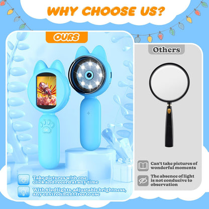 Leipan Magnifying Glass for Kids, 100X Handheld Microscope with 2" LCD Scrren, Kids Magnifer with 8 LED Lights, Christmas Birthday Gifts for Children