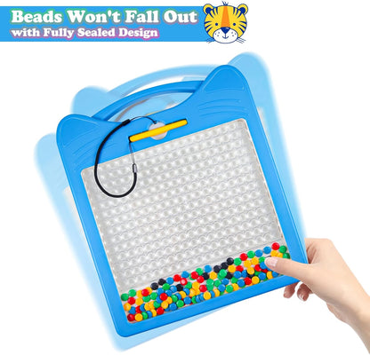 Magnetic Drawing Board for Kids, Toddler Magnet Doodle Board with Beads and 2 Pens, Magnetic Dot Art Toys, Airplane Car Travel Activities (Blue Cat)