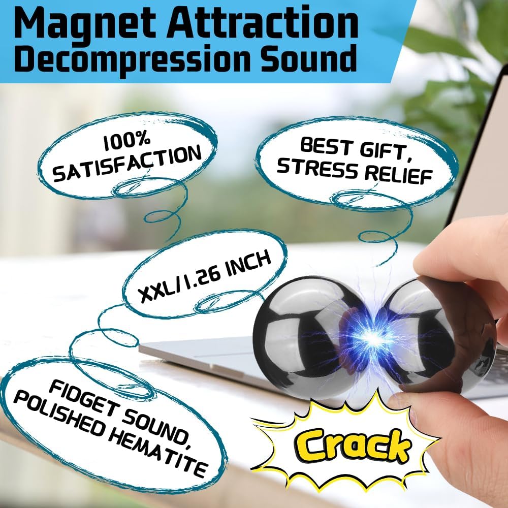 Umnodobn Magnet Slime Putty, Fidget Toy Ferrite Putty Beads, Hematite Magnetic Stones Eggs with 1.26 inch Magnet Balls, Cool Desk Toy, EDC Toy Science Kit Gift