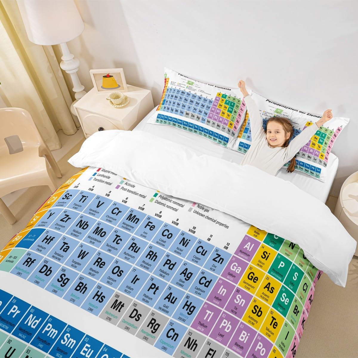 Feelyou Periodic Table of Elements Duvet Cover Educational Bedding Set for Kids Boys Girls Teens Study Comforter Cover Chemistry Bedspread Cover 2Pcs Zipper Twin Size (No Comforter)