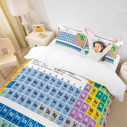 Feelyou Periodic Table of Elements Duvet Cover Educational Bedding Set for Kids Boys Girls Teens Study Comforter Cover Chemistry Bedspread Cover 2Pcs Zipper Twin Size (No Comforter)