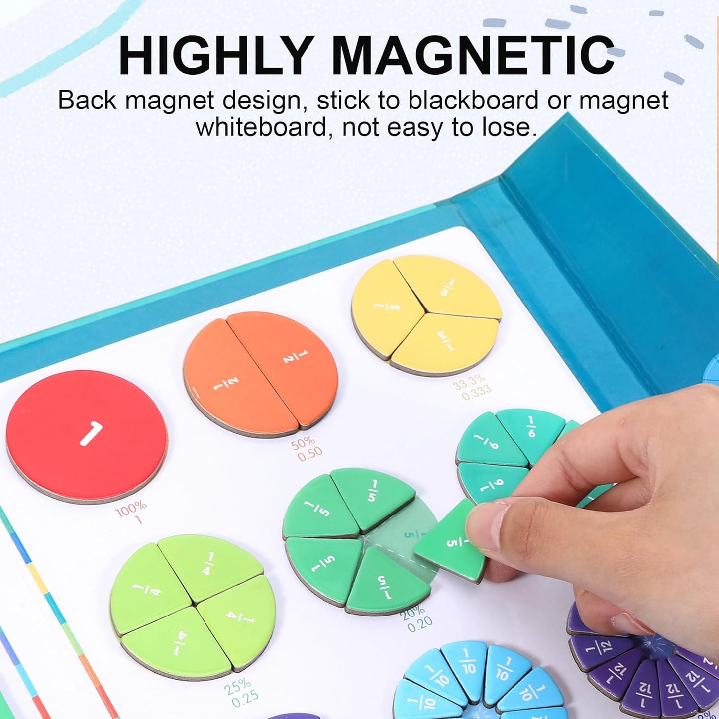 Magnetic Fraction Educational Puzzle 102 Pcs Fraction Tiles & Circles Set 9 Colors, Preschool Learning Activities Math Manipulatives for Classroom or Homeschool Supplies (Green)