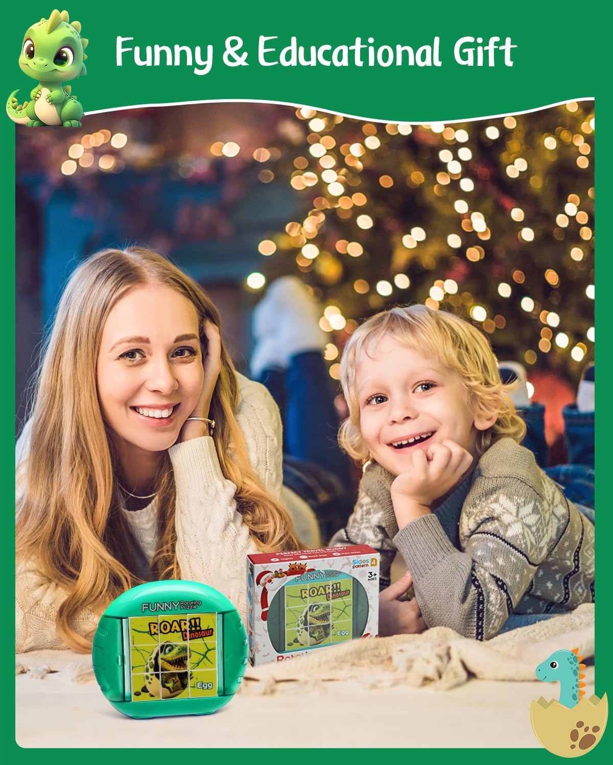 Rotating Puzzle for Kids 3 4 5 6 7 8 Year Old, 4 Puzzles in 1, Toddlers Travel, Car, Airplane, Road Trip Activities, Fine Motor Skills, Fidget, Gift for Boys & Girls Ages 3+ (Dinosaur)