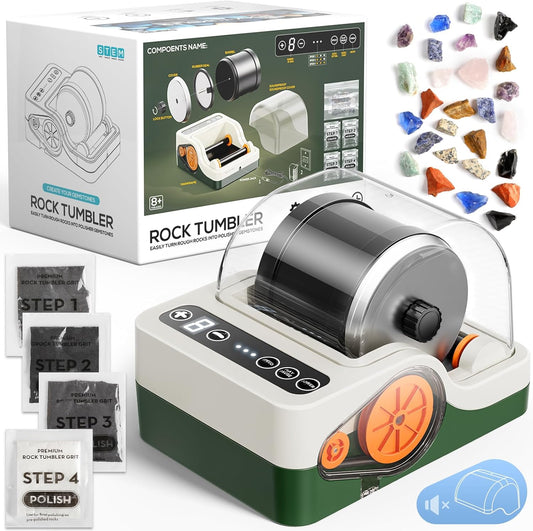 HopeRock Ultra Quiet Rock Tumbler Kit, Rock Polisher with Noise Reduction Cover for Kids, Adults & Rock Collector, 3-Speed Motor & 9-Day Timer, Great STEM Science Kit Gift for Age 8+, Boys Girls Toys