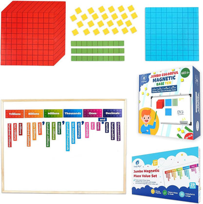 Simply Magic 29 PCS Display Magnetic Place Value Set & 131 PCS Jumbo Colorful Magnetic Base Ten Blocks for Math