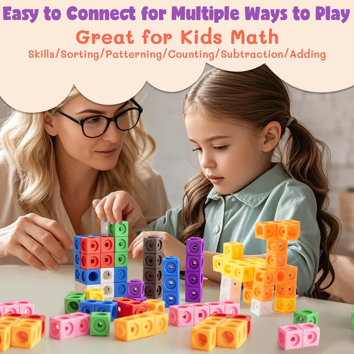 300 Pcs Linking Cubes for Kids - Counting Blocks with Storage Boxes, Connecting Cubes Math Manipulatives for Preschool & Elementary Aged Kids