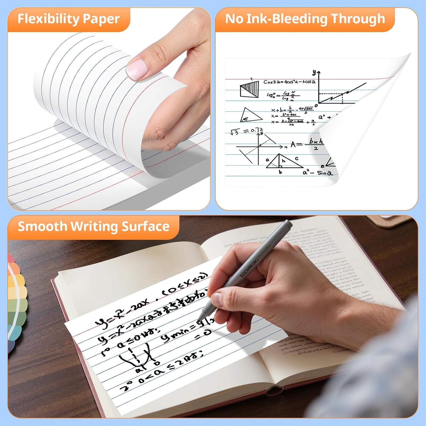 Index Cards 3x5 Inches, 300 PCS, Colored Flash Cards With Ring, Punched Lined Study Card Ruled Flashcards Notecards, Ruled Front And Blank Back, Note Card for School, College And Home