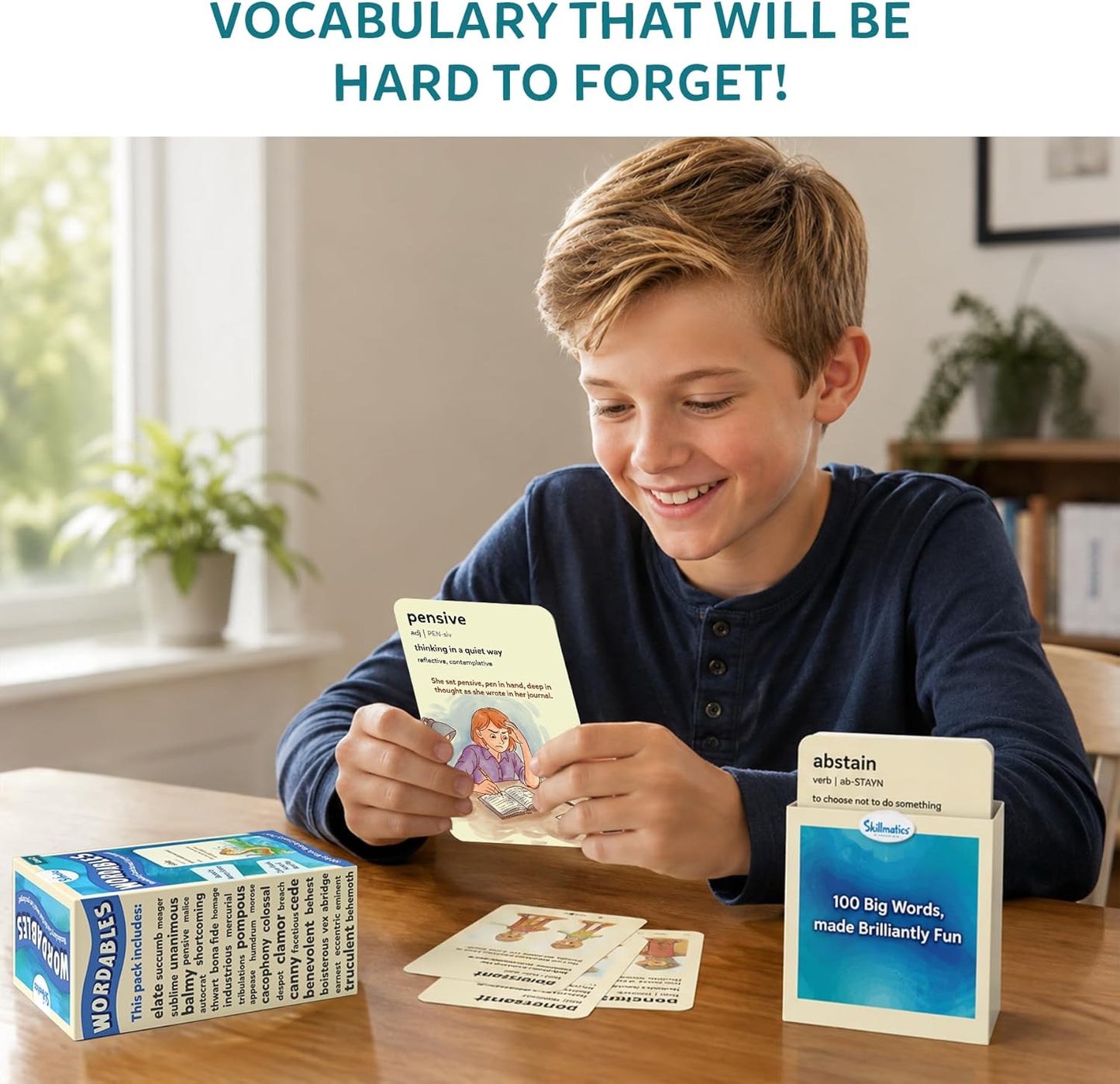 Skillmatics Vocabulary Flash Cards for Kids - Learn 100 Words with Wordplay, Visuals, & Soundplay, Educational Gift for Ages 8, 9, 10 & Up, Screen-Free Language Game