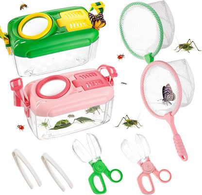 2Sets Bug Catcher for Kids - Sturdy Kids Bug Catching Kit Gifts with Collector Butterfly Net Tweezer, Bugs Habitat Outdoor Explorer Kit for Age 3 4 5 6 7 8, 8Pcs