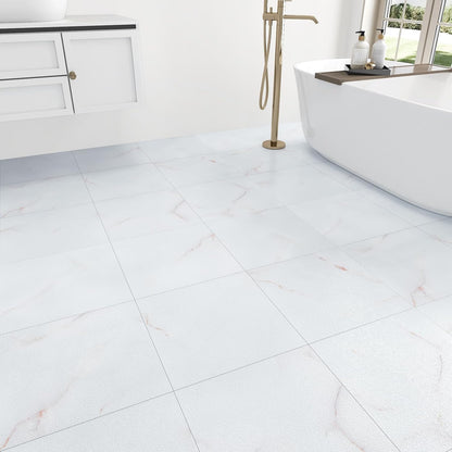 Wallercity White Marble Peel and Stick Vinyl Floor Tiles 6-Pack 12x12 Inches Self Adhesive Waterproof Flooring Planks for Bathroom Kitchen Bedrooms Stick on Floor Tiles Laminate Sheets Vinyl Flooring