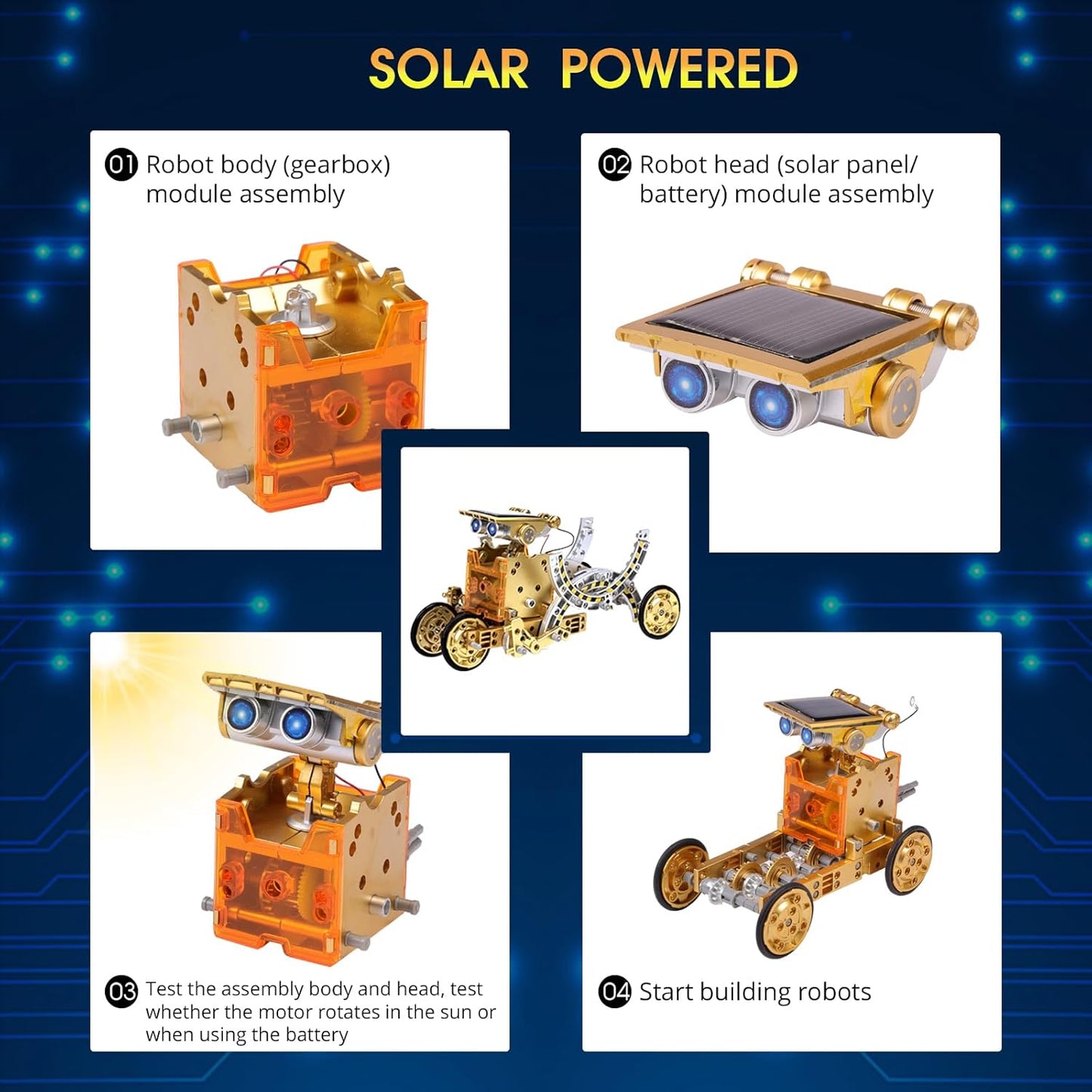 Solar Robot Kit for Kids Age 8-12, STEM Building Toys,12-in-1 Build Your Own Robot with Solar Panel & Battery Power, Science Engineering Christmas Birthday Idea Gifts for Boy Age 8 9 10 11 12