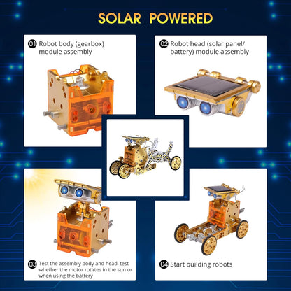 Solar Robot Kit for Kids Age 8-12, STEM Building Toys,12-in-1 Build Your Own Robot with Solar Panel & Battery Power, Science Engineering Christmas Birthday Idea Gifts for Boy Age 8 9 10 11 12