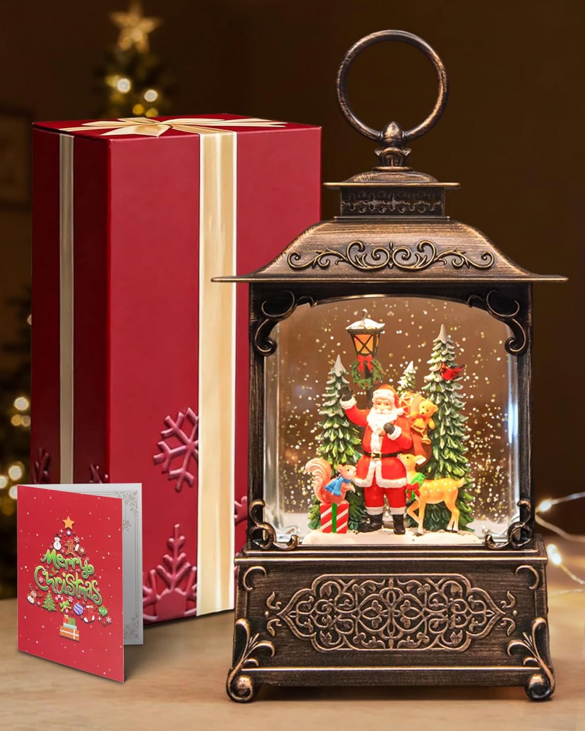 Extra Large Christmas Snow Globes Christmas Lantern, 12.99" Musical Snow Globe with 8 Songs, Santa Snowglobe for Kids Adults, 6H Timer Dual Power, Lighted Christmas Decorations Indoor Gifts