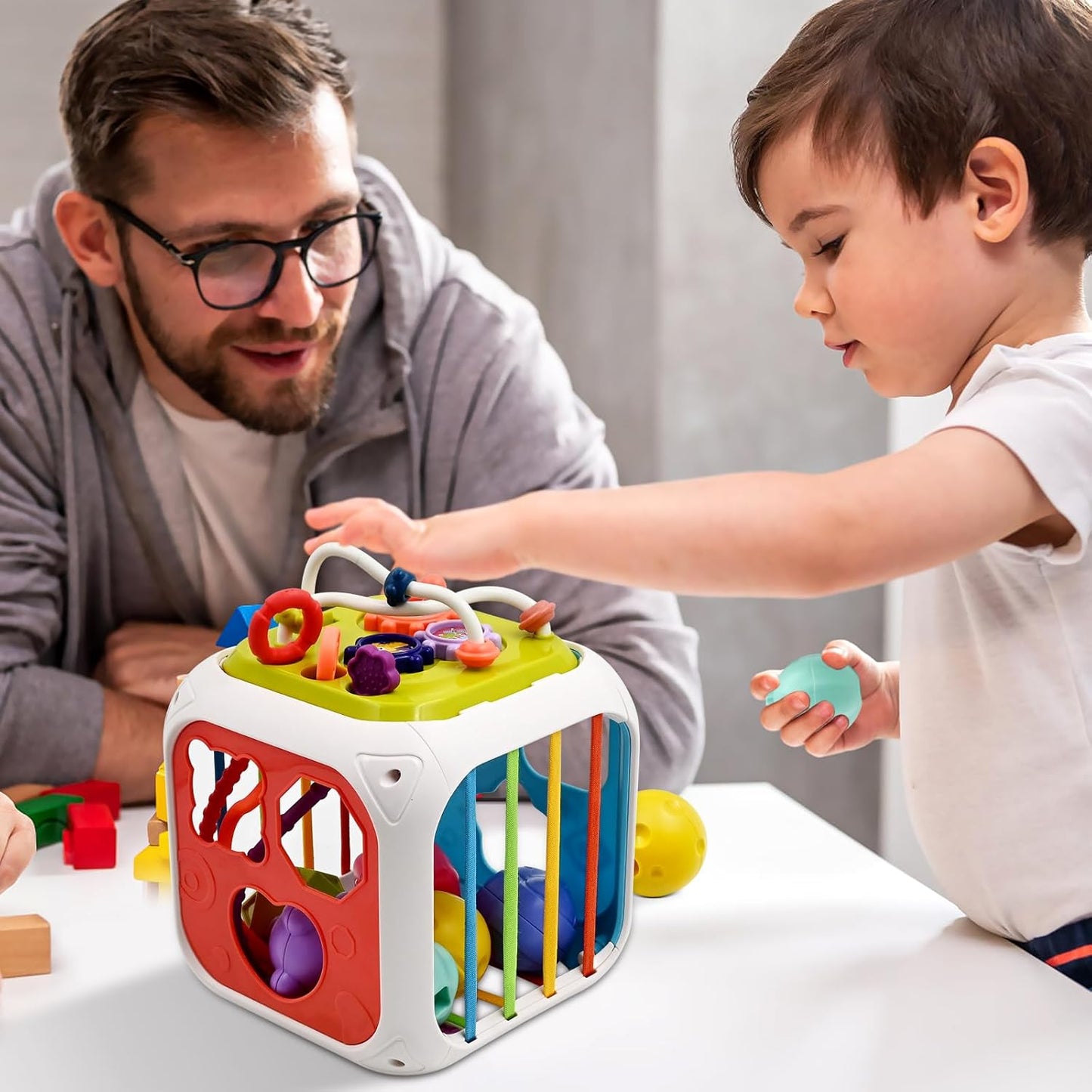 AiTuiTui Baby Sensory Montessori Activity Toys for 1 2 Year Old Boy Girl, Early Learning Develop Shape Sorter Cube with Soft Textured Balls for Infants Toddler Birthday or Easter Gifts