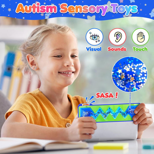 Squishy Sensory Toys for Kids - 4 Pack Fidget Toy Sensory Maze for Autism - Stress Relief Toys for Calm Down - Squeeze Fidget Toy Filled Goo, Glitter, Prizes for Kids Classroom, Goodie Bags Stuffers
