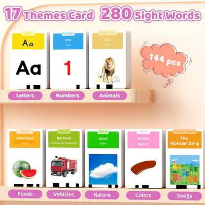 HOMESTEC Toddler Talking Flash Cards with American Accent and 288 Sight Words for Speech Therapy Learning Montessori Sensory Play for Boys and Girls Ages 3 to 6 Birthday Gifts (Pink)