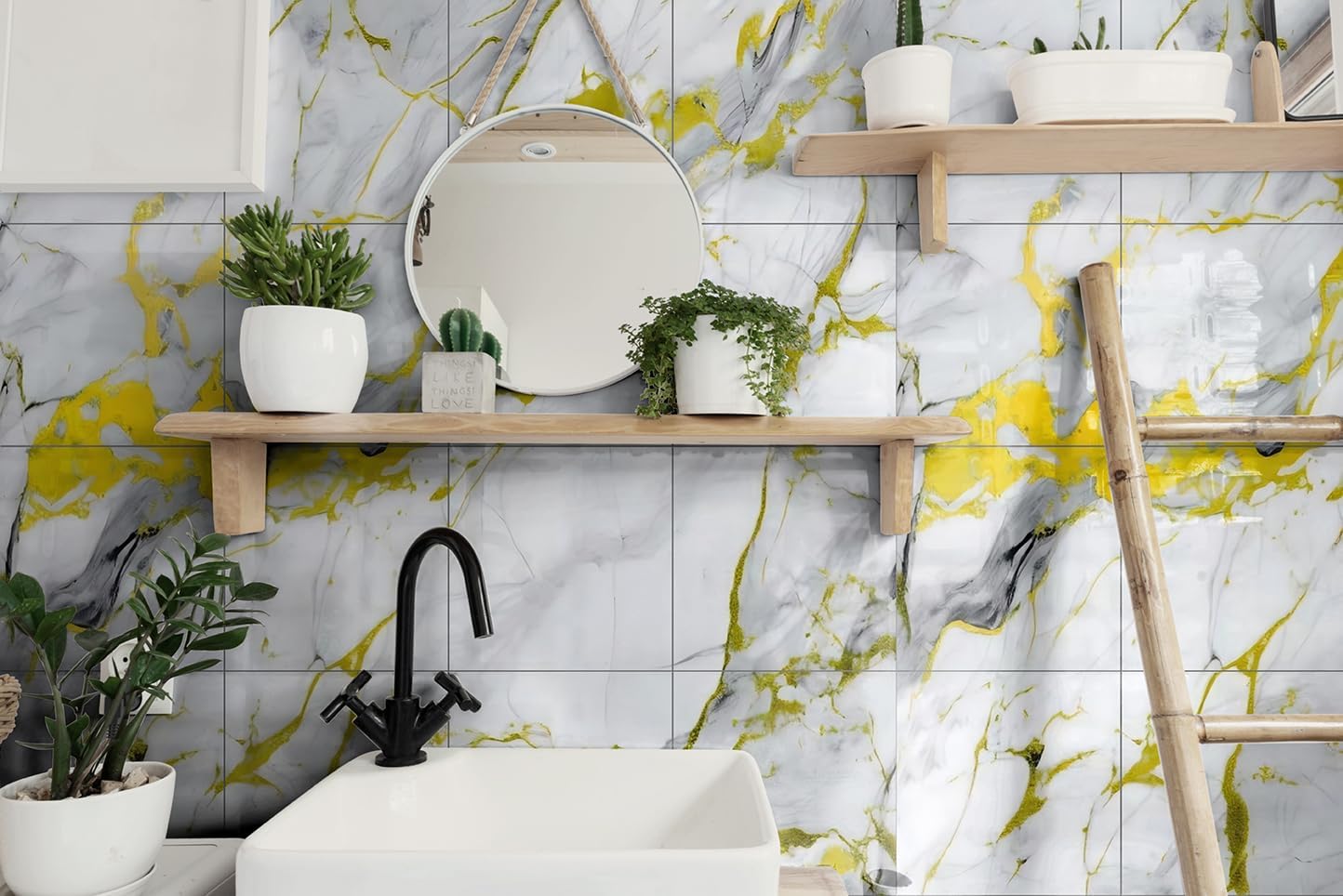 20-Pack Peel and Stick Gilded White Marble Tiles (11.8" x 11.8") – 19.4 Sq. Ft. Waterproof PVC Shower & Backsplash Tiles for Bathroom, Kitchen, and Living Room – Self-Adhesive, Easy Installation