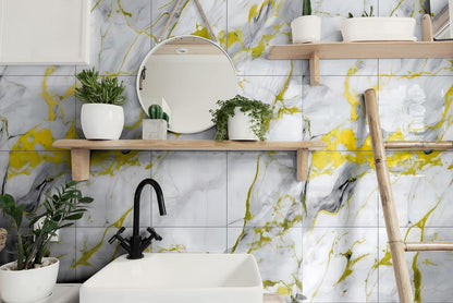 20-Pack Peel and Stick Gilded White Marble Tiles (11.8" x 11.8") – 19.4 Sq. Ft. Waterproof PVC Shower & Backsplash Tiles for Bathroom, Kitchen, and Living Room – Self-Adhesive, Easy Installation