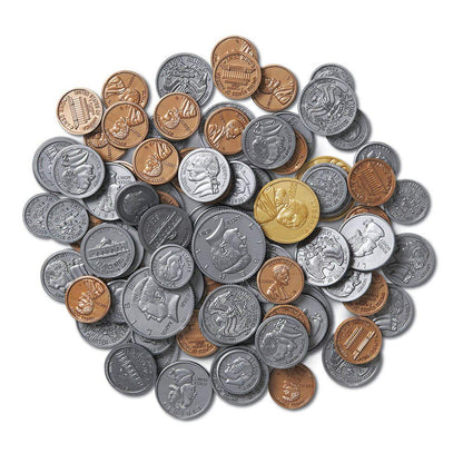 hand2mind Fake Money Coin Assorted Set, Detailed Fake Coins, Prop Money, Toy Money, Play Money for Kids, Realistic Money, Pretend Money for Kids Learning, Play Money Set, Plastic Coins (Set of 96)