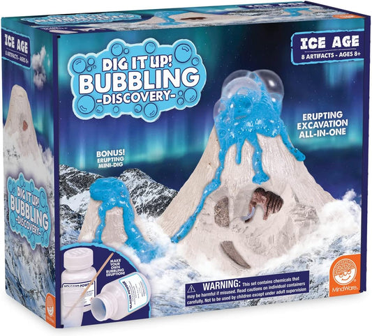 MindWare Dig It Up! Bubbling Ice Age Discovery: Glacial Volcano Fossil Discovery Dig Kit – Make The Volcano Erupt and Then Excavate 7 Artifacts – Educational Activity for Kids & Teens – Ages 8 & Up