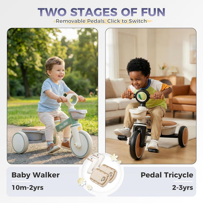 Tricycle for Toddlers 1-3 Years Old Toy, Adjustable Kids Bike for Boys Girls Birthday Gift Age 2-4, Baby Trike with Storage Baskets & Removable Pedals