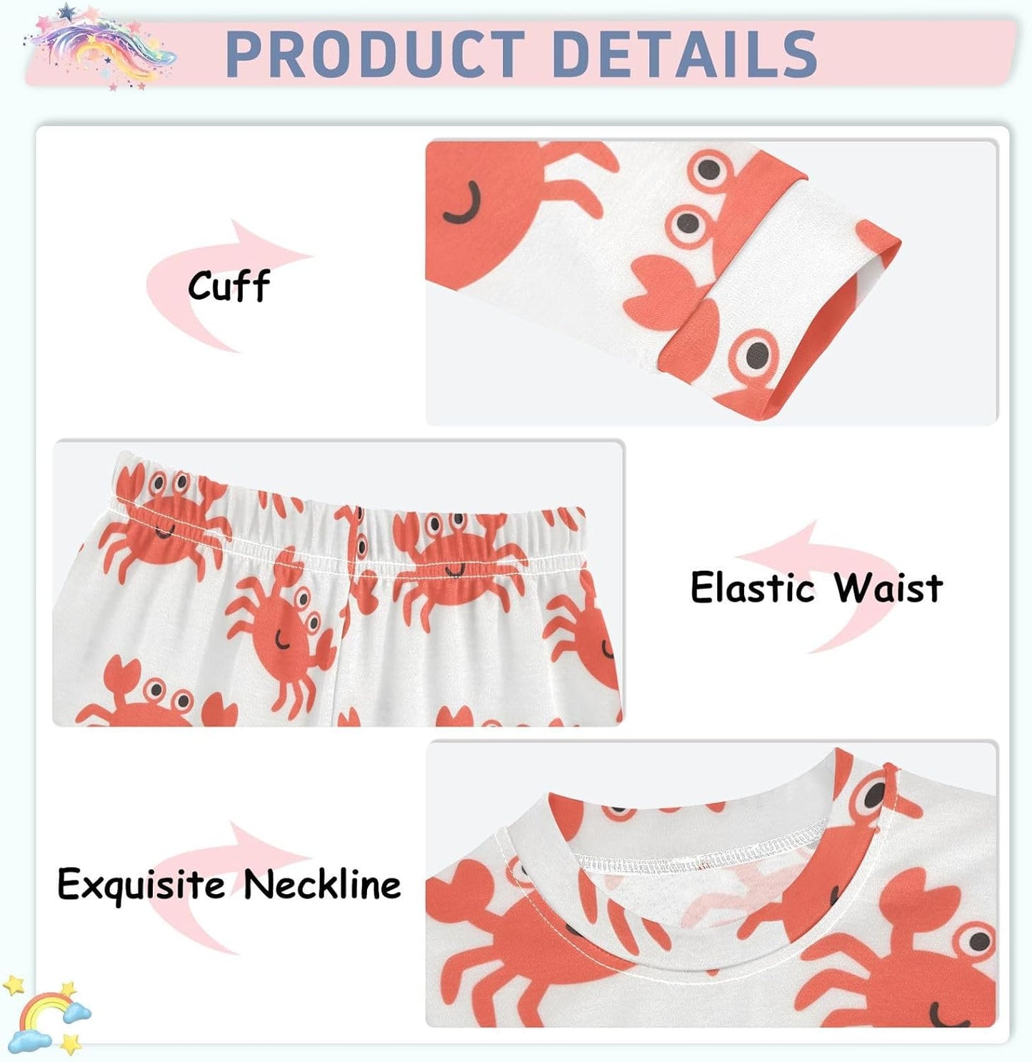 ALAZA Shark Starfish Palm Tree 2 Piece Pajama Set Long Sleeve Top and Pants Sleepwear Unisex - Colors A
