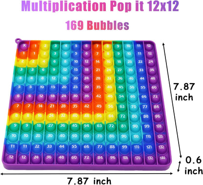 Multiplication 12x12, Addition 1-12, Math Fidget Popper, Learn Multiplication, Addition with Pop Fidget Toy, Learning Tools for Students and Children, Bubble Sensory Rainbow (Rainbow-Purple)