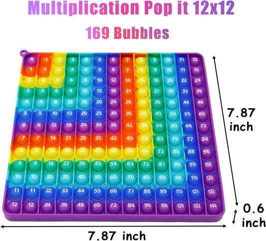 Multiplication 12x12, Addition 1-12, Math Fidget Popper, Learn Multiplication, Addition with Pop Fidget Toy, Learning Tools for Students and Children, Bubble Sensory Rainbow (Rainbow-Purple)