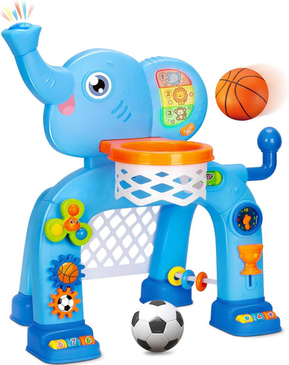 Toddler Basketball Hoop & Soccer Goal, Toys for 1 2 3 Year Old Boys Girls, Kids Sports Toy with Light Sound Music, Montessori Toys for Baby 12-18 Months, Christmas Birthday Gifts for Ages 1-3(Pink）