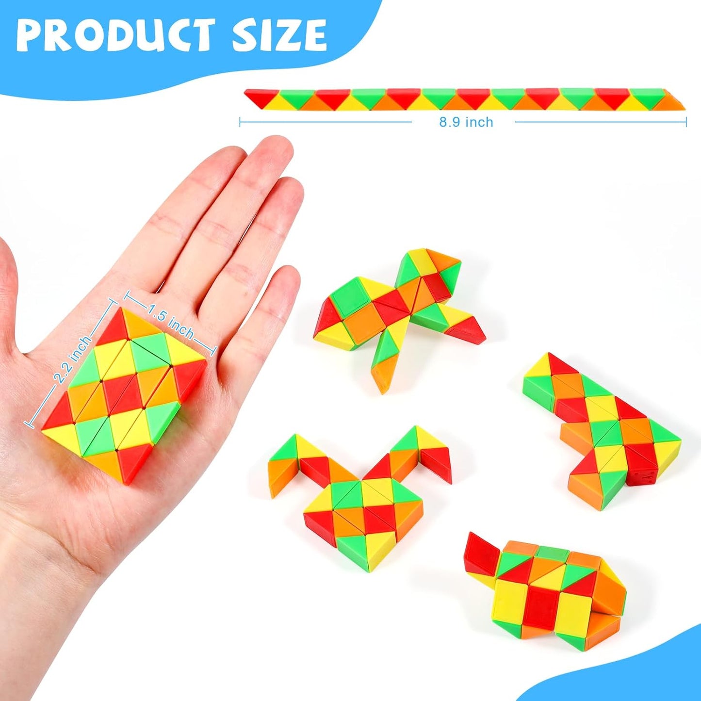 24 Pack Magic Snake Cube Fidget Toys for Kids - 24 Blocks Rainbow Twist Puzzle, Party Favors, Classroom Prizes, Birthday Goodie Bag Fillers, Stress Relief Sensory Toys