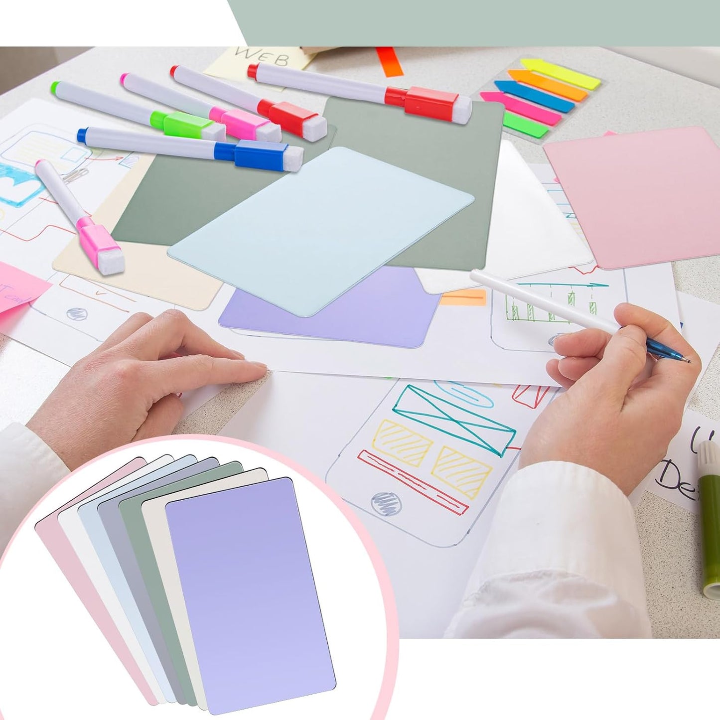 Harloon 100 Pcs Dry Erase Index Cards 3 x 5 Inch Laminated Reusable Dry Erase Note Cards Sheets for Office to Do List(White)