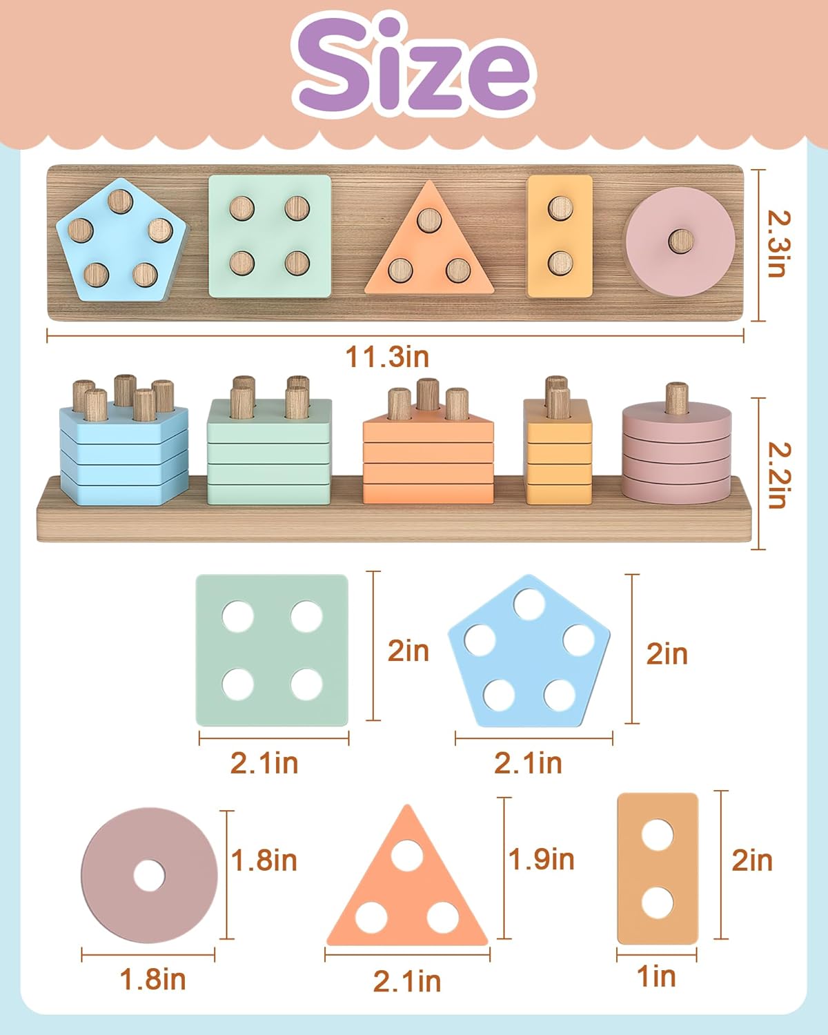 Tonberless Montessori Toys for 1 2 3 Year Old Boy Girl, Toys for Ages 2-4 Toddlers Kids Baby, 1 2 Year Old Boy Girl Birthday Gifts, Wooden Learning Puzzles Shape Sorter Toys for Toddlers 1-3
