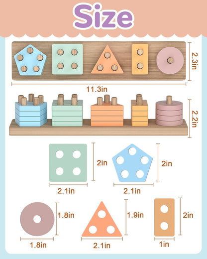 Tonberless Montessori Toys for 1 2 3 Year Old Boy Girl, Toys for Ages 2-4 Toddlers Kids Baby, 1 2 Year Old Boy Girl Birthday Gifts, Wooden Learning Puzzles Shape Sorter Toys for Toddlers 1-3