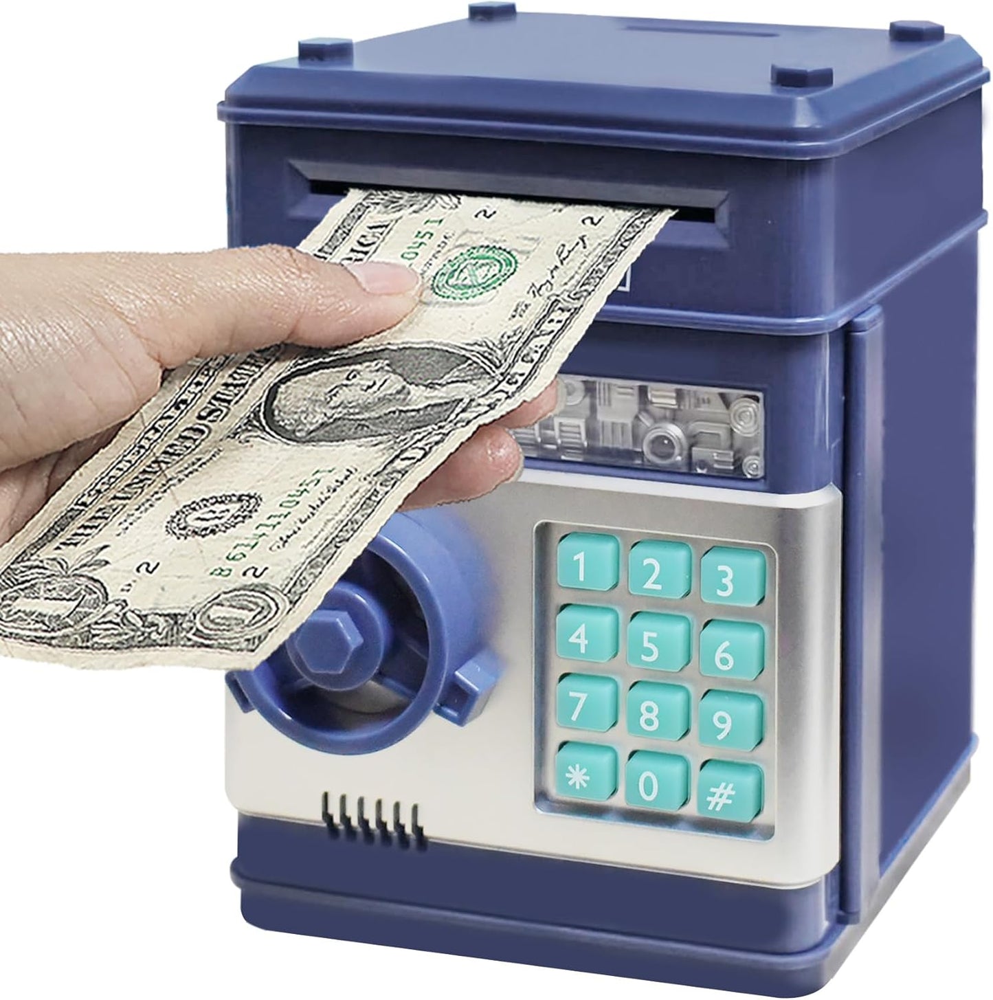 HUSAN Piggy Banks Money Banks for Kids, Electronic Password Code Money Banks ATM Banks Box Coin Bank for Children Boys and Girls (Grey Bue)