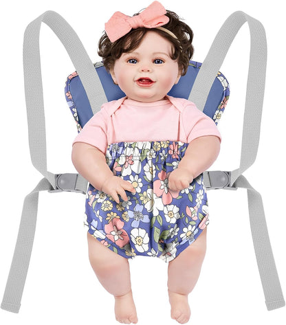 GAGAKU Baby Doll Carrier for Little Girls, Reborn Doll Accessories for Toddlers 3+ Years Old, Kids Toy Baby Dolls Sling Carrier - Pink - Moonflower
