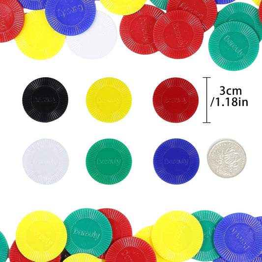 480Pcs Plastic Poker Chips Bulk Poker Card Game Chips Counting Markers for Game Play Learning Math Counting Kids Teaching Rewards（3CM/1.18Inch in Diameter,6 Colors）