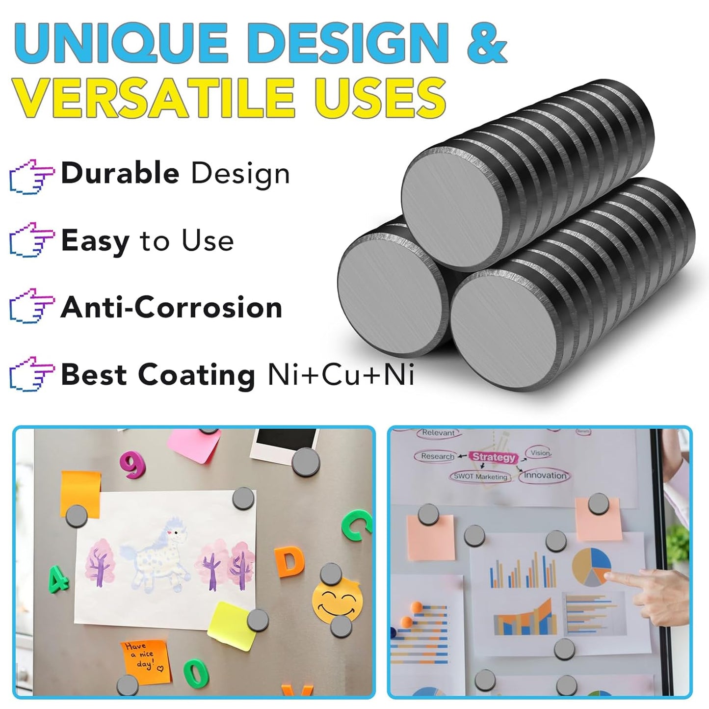 TRYMAG 55 Pack Magnets for Crafts with Adhesive Backing, 1 Inch (25mm) Ceramic Magnets Small Magnet Round Disc for Refrigerator Button DIY Cup Tiny Magnet Craft Hobbies, Science Projects