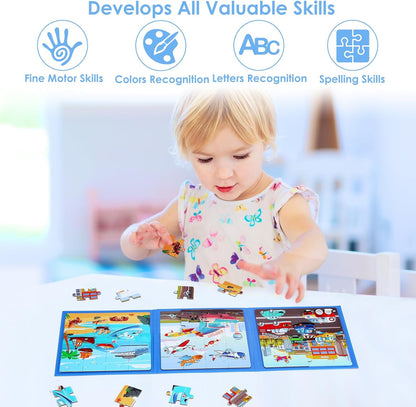 Magnetic Puzzles for Kids Ages 4-6, 20-Piece Toddler Travel Toys Unicorn Princess Puzzles Ages 3-5, Educational Learning Magnets, Ideal Road Trip Activities Toys for 3 4 5 6 Boys and Girls