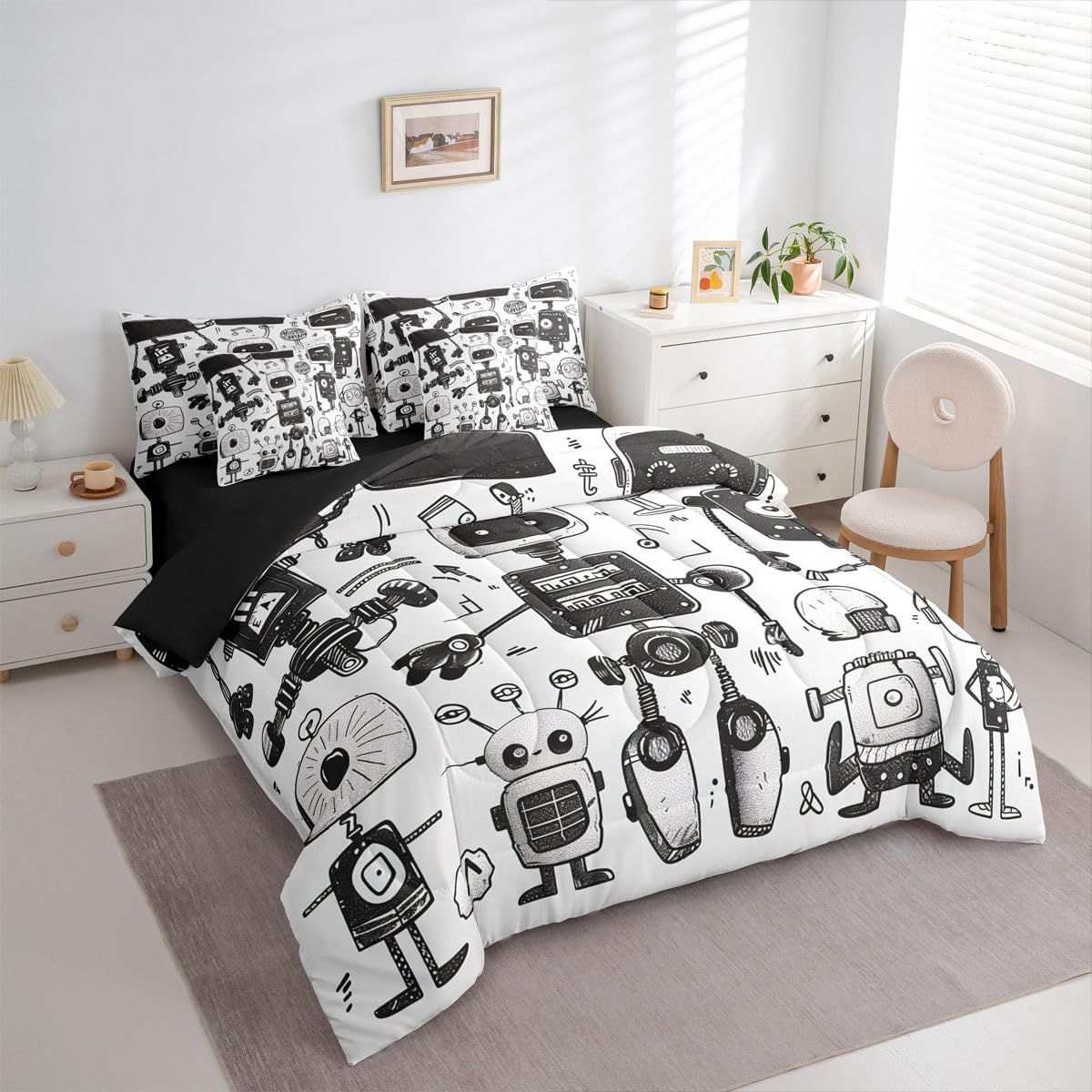 Erosebridal Chemistry Comforter Set with Sheets Full Size Periodic Table of Elements Bed in A Bag 7 Piece Science Chemistry Lovers Bedding Set for Kids Boys Children Bedroom Modern Black Bed Sets
