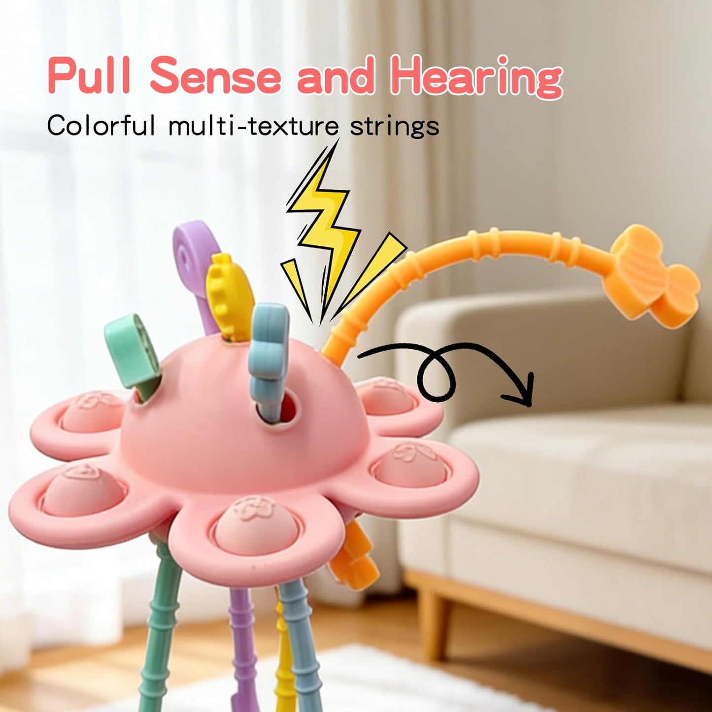 Food Grade Silicone Pull String Baby Toy, Montessori Pull String Sensory Toy for 18 Months Babies Teething Toys (Navy Blue)