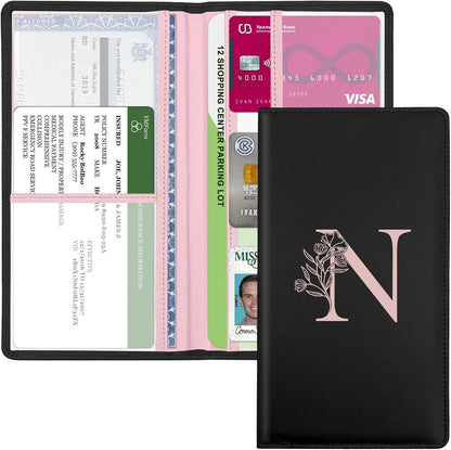 Letter Car Registration and Insurance Holder, with Magnetic Closure for License, Cards and Documents,Vehicle Glove Box Car Organizer, Interior Car Accessories for Women Men (I)