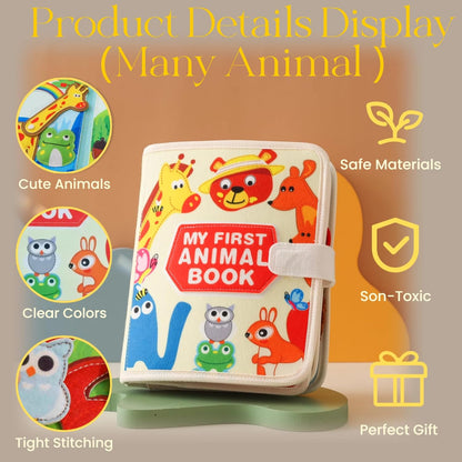 Montessori Forest Animals Busy Book, Airplane Travel Felt Quiet Busy Board for Toddler 1-3, Preschool Kids Learning Activities Sensory Toy to Develop Fine Motor Skills, Boys Girls Birthday Gift (#A)