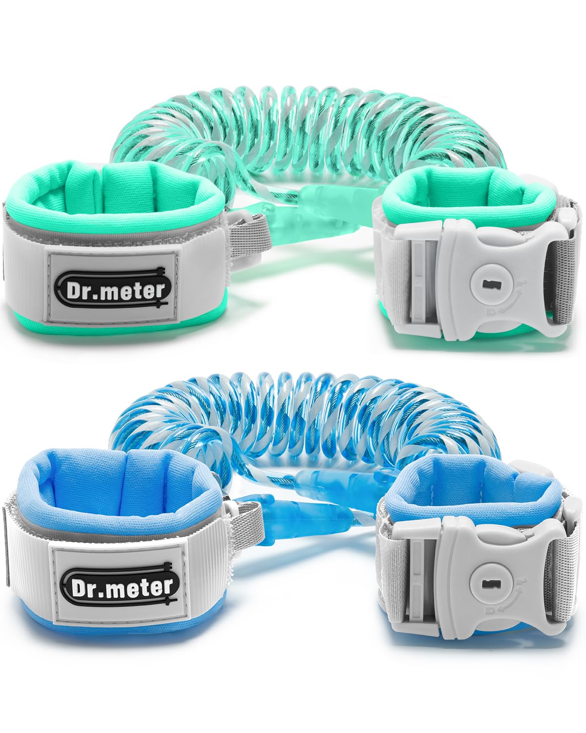 Dr.meter Toddler Leash, 2 Pack Safety Anti Lost Wrist Link with Key Lock, Reflective Child Walking Harness, 8.2ft Blue + 4.92ft Orange Kids Leash for Supermarket Mall Airport Amusement Park Zoo Travel