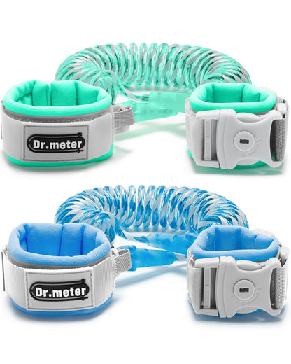 Dr.meter Toddler Leash, 2 Pack Safety Anti Lost Wrist Link with Key Lock, Reflective Child Walking Harness, 8.2ft Blue + 4.92ft Orange Kids Leash for Supermarket Mall Airport Amusement Park Zoo Travel