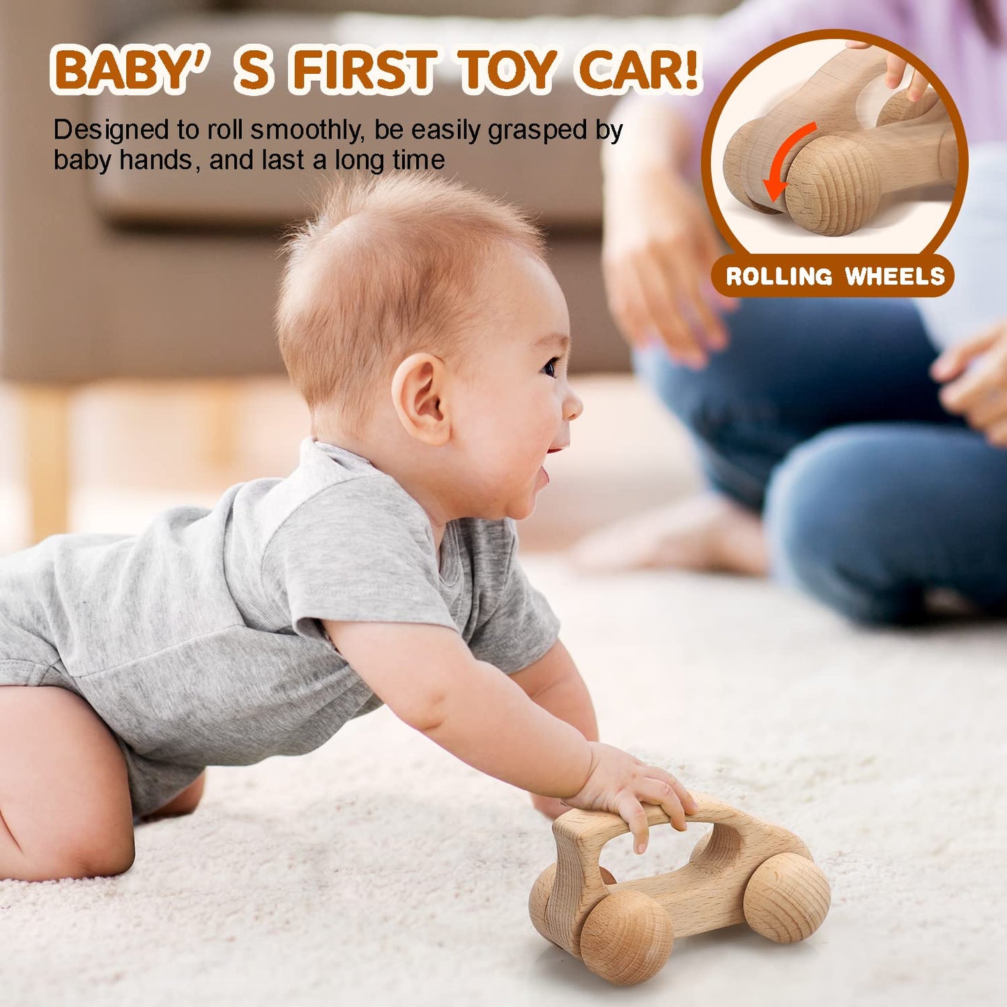 TOY Life Wooden Toys Cars, Montessori Baby Toys 6-12 Months, Wooden Baby Toys Rattle Cars for Toddlers 1-3, Baby Boy Girl Nursery Decor, Montessori Toys for 1 Year Old Boy First Birthday Gift