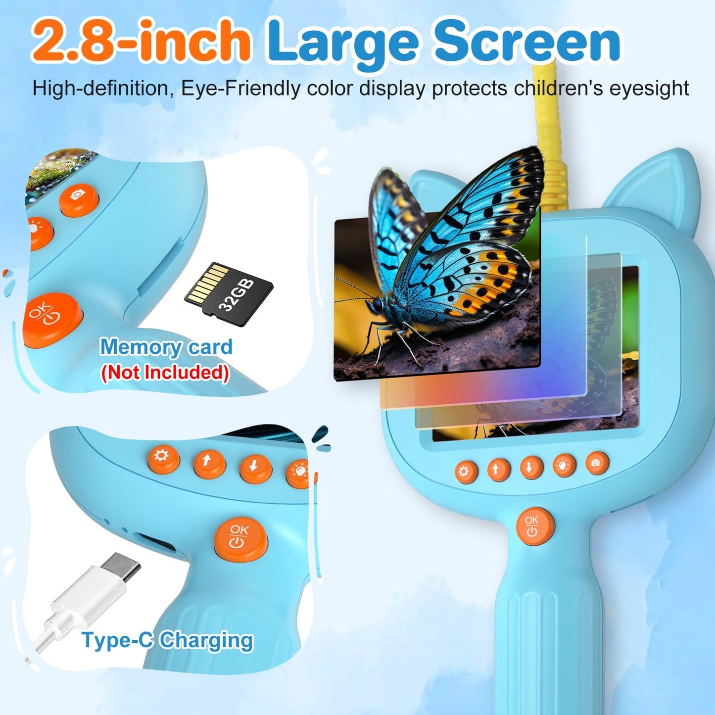 Kids Borescope Toy with Light, 1920P HD Endoscope Snake Wildlife Camera with 2.8" LCD, STEM Educational Science Kit for Ages 3-12,Stocking Stuffer &Outdoor Nature Exploration Gifts for Boys & Girls