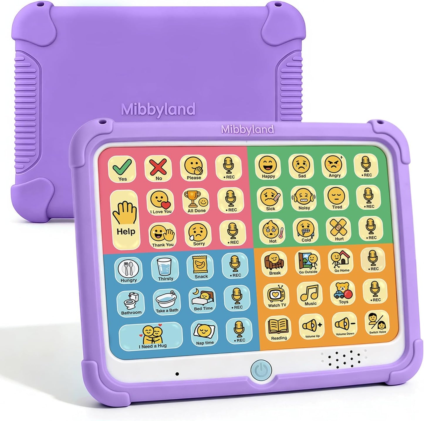 MibbyTalk AAC Device for Autism & Nonverbal Kids and Adults, Communication Tool for Home & School Use and Speech Therapy – 32 Preset Buttons, 11 Recording Buttons with Stickers, Silicone Case, Blue