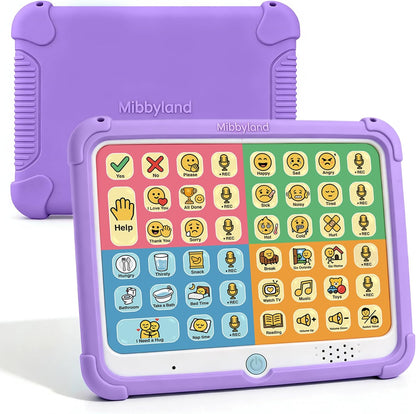 MibbyTalk AAC Device for Autism & Nonverbal Kids and Adults, Communication Tool for Home & School Use and Speech Therapy – 32 Preset Buttons, 11 Recording Buttons with Stickers, Silicone Case, Blue